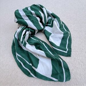 Rue Stiic Green and White Silky Geometric Patterned Large Scarf
